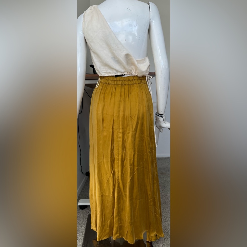 Amour Vert Gold Blaze Midi Skirt Yellow Cupro Silk- SUPER CUTE! - Picture 11 of 14